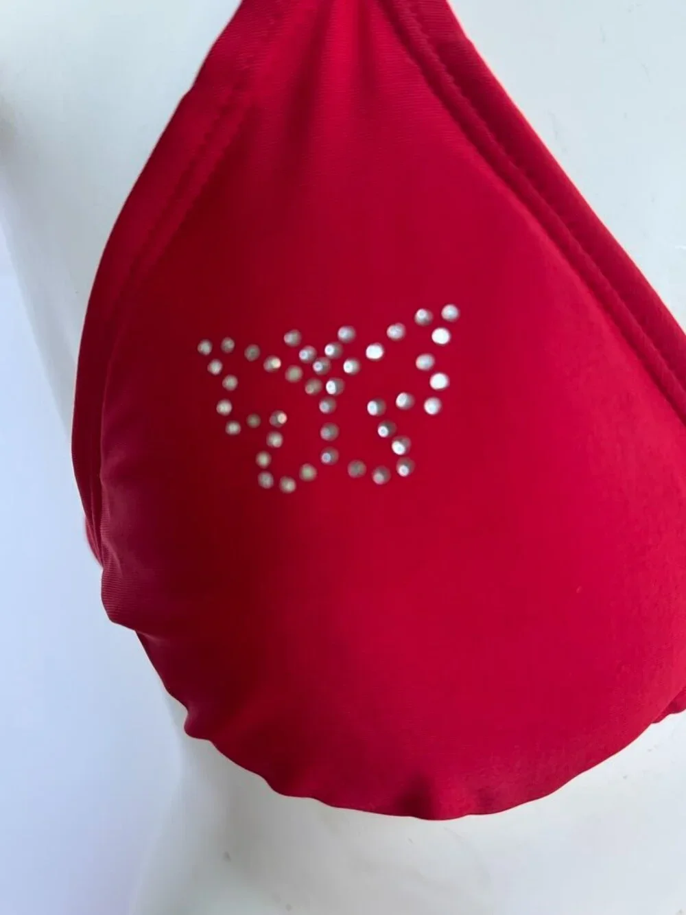 Vintage Point Conception Bikini Top Womens Triangle Crimson Red Rhinestone Sz M